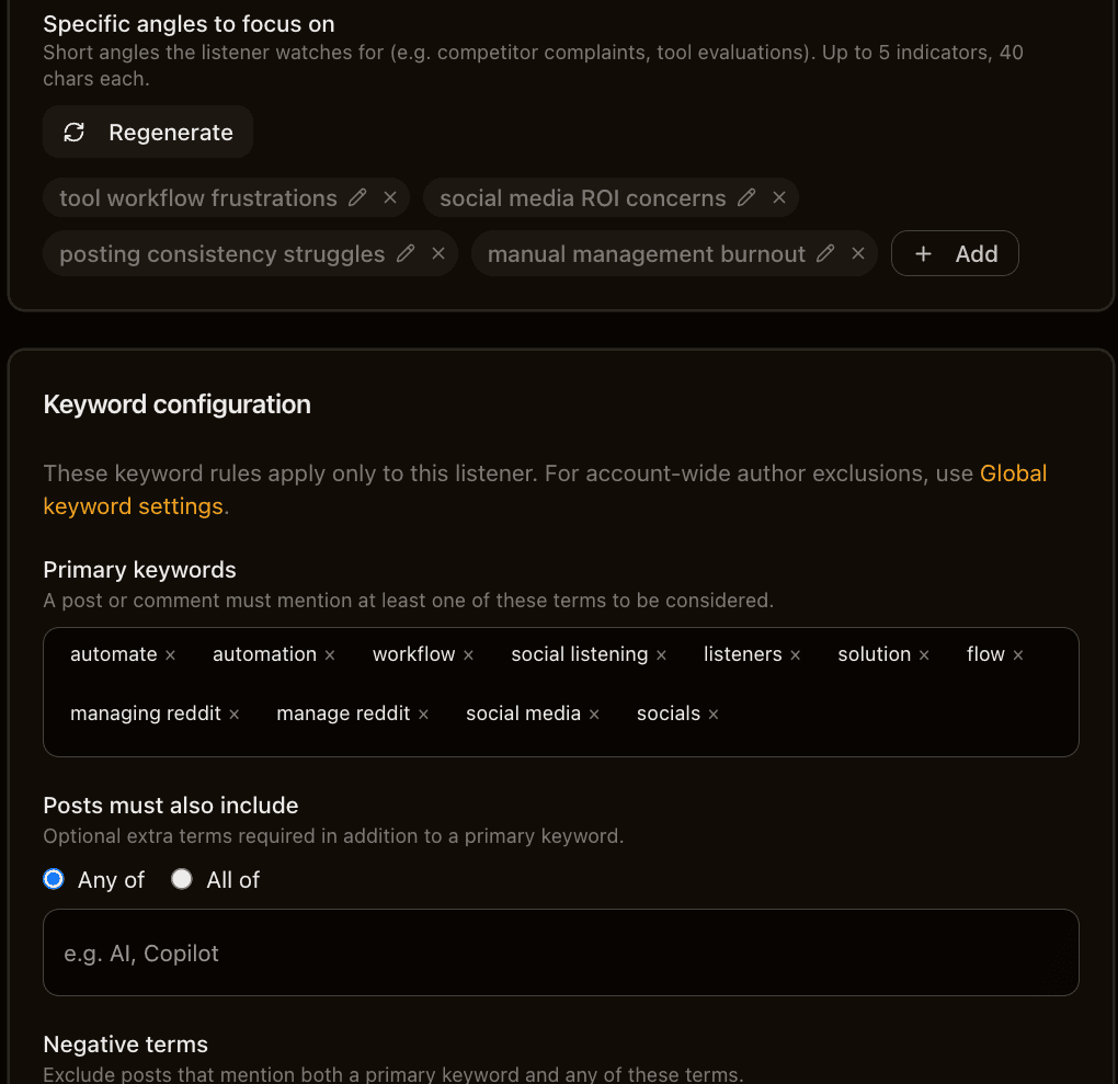 Earshot screenshot: Configure your Listener
